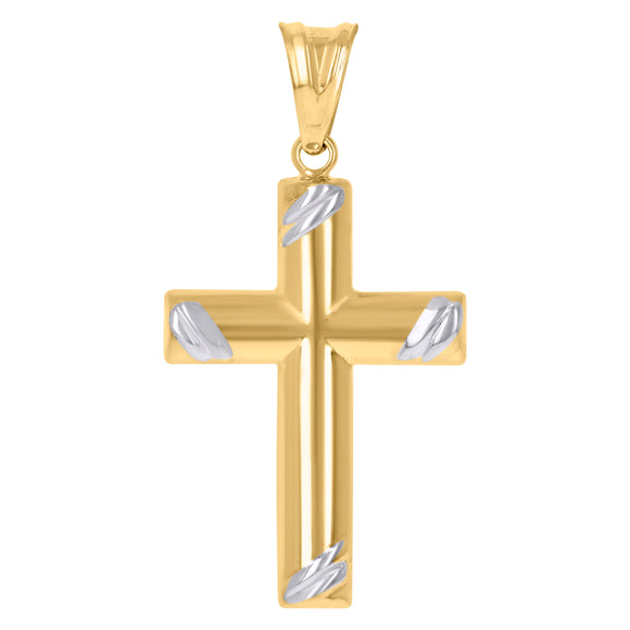 10kt Two-Tone Gold Unisex Textured Cross Religious Charm Pendant