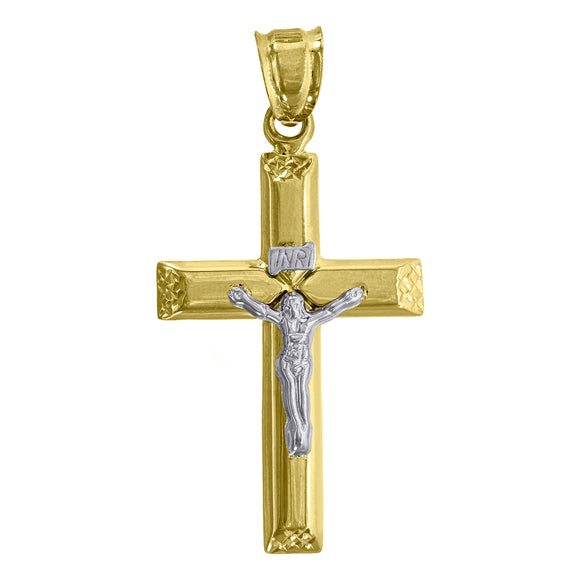 10kt Gold Two-tone Mens Cross Crucifix Ht:49.6mm x W:25mm Religious Charm Pendant