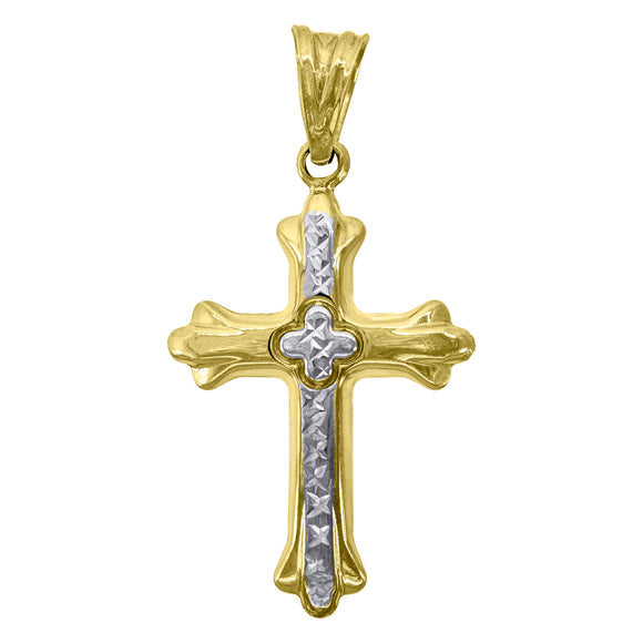 10kt Two-Tone Gold Unisex Textured Cross Religious Charm Pendant