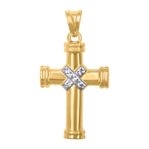 10kt Gold Two-tone Diamond-cut Unisex Cross Ht:35.6mm x W:18.9mm Religious Charm Pendant