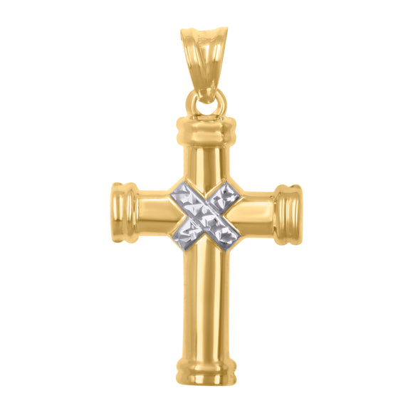 10kt Gold Two-tone Diamond-cut Unisex Cross Ht:35.6mm x W:18.9mm Religious Charm Pendant