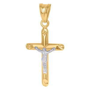 10kt Two-Tone Gold Unisex Crucifix Cross Religious Charm Pendant