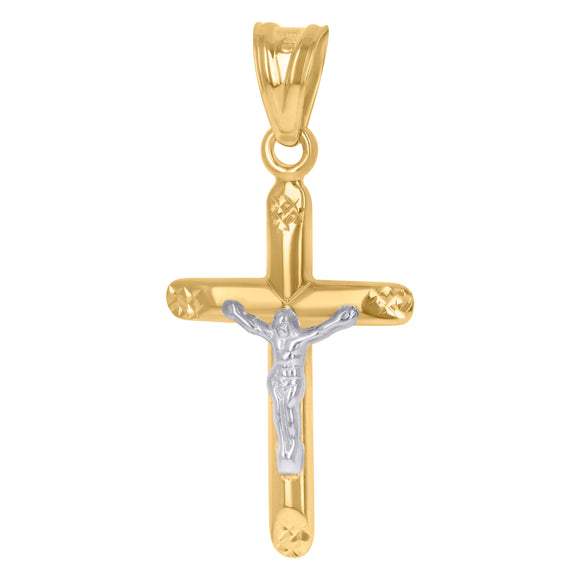 10kt Two-Tone Gold Unisex Crucifix Cross Religious Charm Pendant