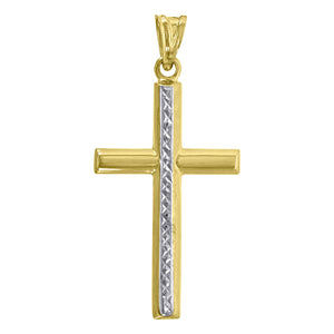 10kt Two-Tone Gold Unisex Textured Cross Religious Charm Pendant