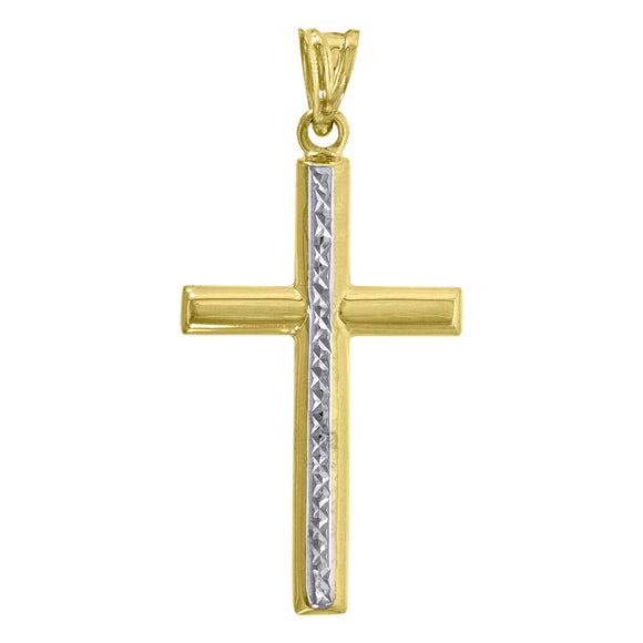 10kt Two-Tone Gold Unisex Textured Cross Religious Charm Pendant