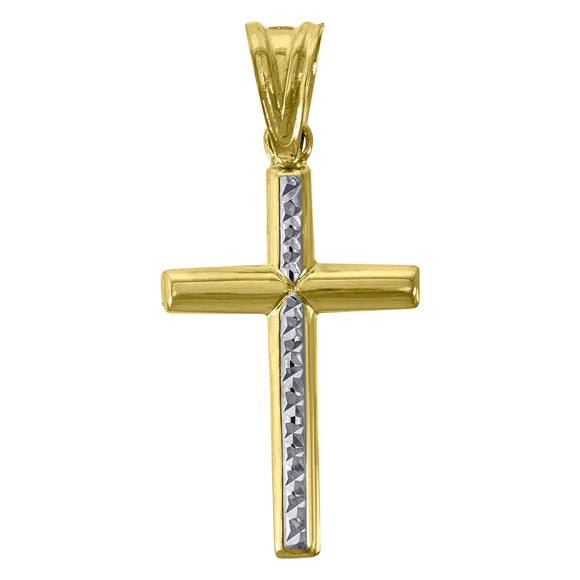 10kt Two-Tone Gold Unisex Textured Cross Religious Charm Pendant