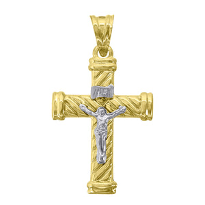 10kt Two-Tone Gold Unisex INRI Crucifix Cross Religious Charm Pendant