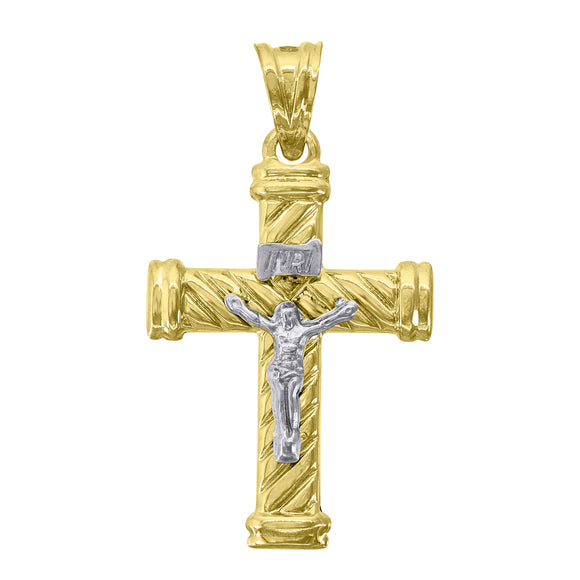 10kt Two-Tone Gold Unisex INRI Crucifix Cross Religious Charm Pendant