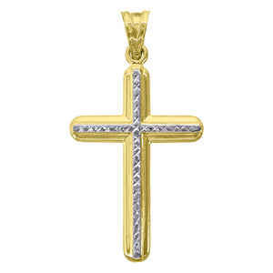 10kt Two-Tone Gold Unisex Textured Cross Religious Charm Pendant
