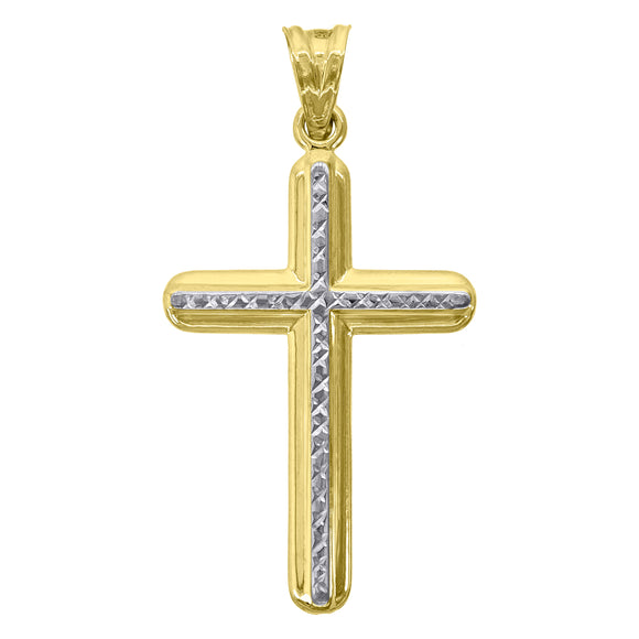 10kt Two-Tone Gold Unisex Textured Cross Religious Charm Pendant