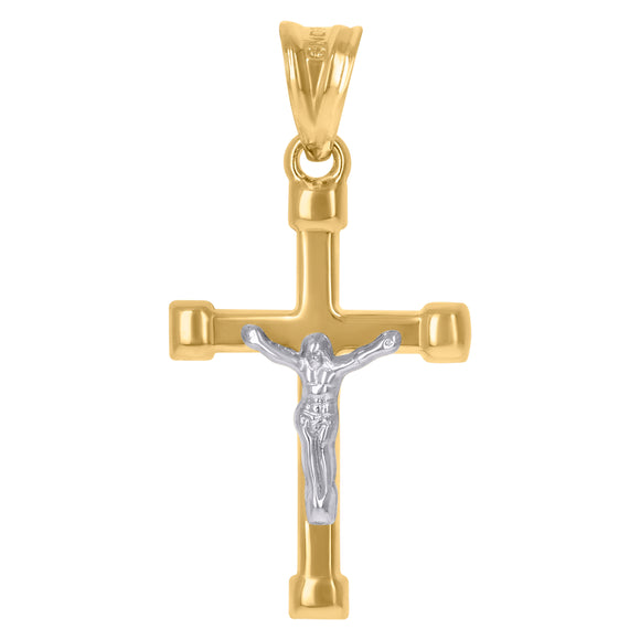 10kt Gold Two-tone Mens Cross Crucifix Ht:34mm x W:16.9mm Religious Charm Pendant