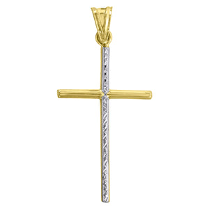 10kt Two-Tone Gold Unisex Textured Cross Religious Charm Pendant