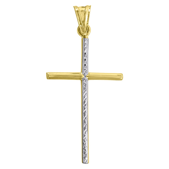 10kt Two-Tone Gold Unisex Textured Cross Religious Charm Pendant