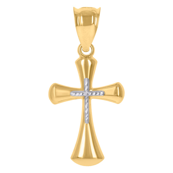 10kt Gold Two-tone Diamond-cut Mens Cross Ht:34.6mm x W:16.7mm Religious Charm Pendant
