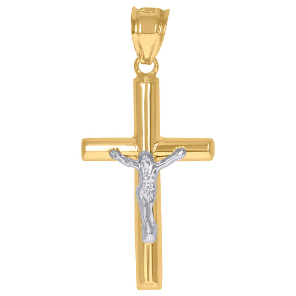 10kt Gold Two-tone Mens Cross Crucifix Ht:46.6mm x W:21.5mm Religious Charm Pendant