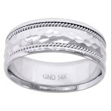 14kt White Gold Mens Hammer Finished Wedding Band Ring 8mm Size 12