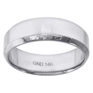 14kt White Gold Mens Beveled Edge Polished Wedding Band Ring 6.5mm Size 9