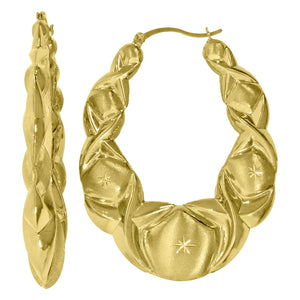 10kt Yellow Gold DC Womens XO Hugs & Kisses 45.3mm x 62mm Hinged Hoops Huggies