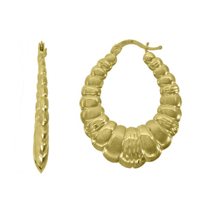10kt Yellow Gold Brushed Womens Scalloped 30.1mm Hinged Hoops Huggies