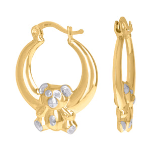 10kt Two-tone Gold Womens Teddy Bear Hoop Earrings