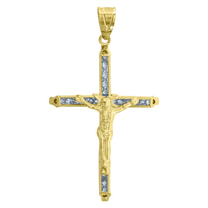 10kt Yellow Gold Mens Women Princess Cut Cubic Zirconia Cubic-zirconia Crucifix Cross Religious Charm Pendant