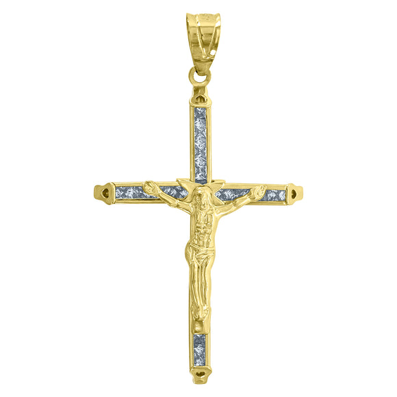 10kt Yellow Gold Mens Women Princess Cut Cubic Zirconia Cubic-zirconia Crucifix Cross Religious Charm Pendant