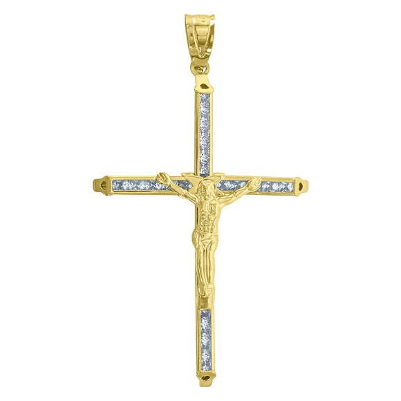 10kt Yellow Gold Mens Women Princess Cut Cubic Zirconia Cubic-zirconia Crucifix Cross Religious Charm Pendant