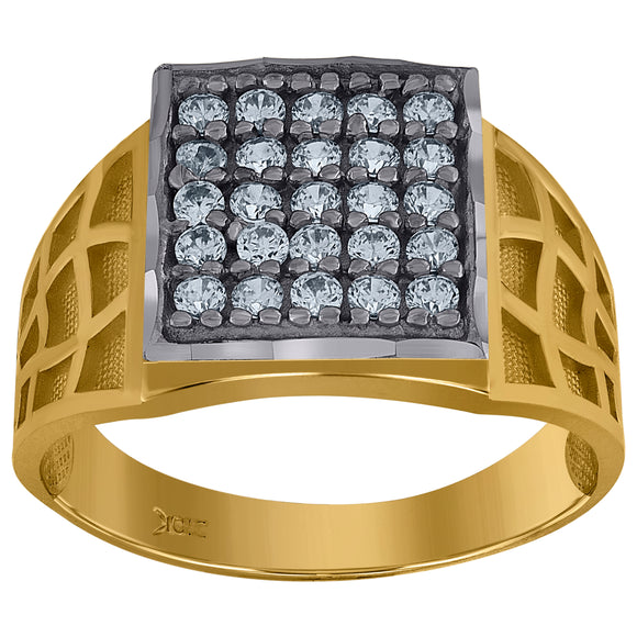 10kt Yellow Gold Mens Cubic Zirconia Textured Square Head Engagement Ring