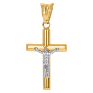 10kt Two-Tone Gold Unisex INRI Crucifix Cross Religious Charm Pendant