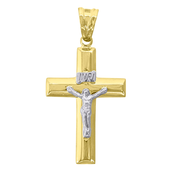 10kt Gold Two-tone Mens Cross Crucifix Ht:35mm x W:18mm Religious Charm Pendant