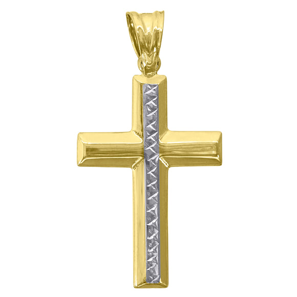 10kt Two-Tone Gold Unisex Textured Cross Religious Charm Pendant