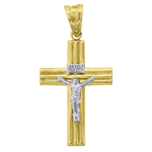 10kt Two-Tone Gold Unisex INRI Crucifix Cross Religious Charm Pendant