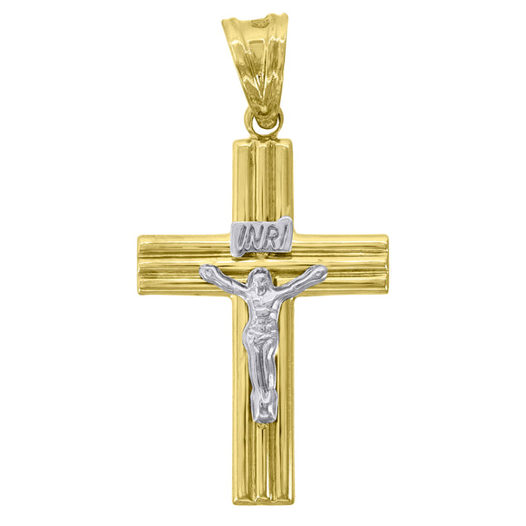 10kt Two-Tone Gold Unisex INRI Crucifix Cross Religious Charm Pendant