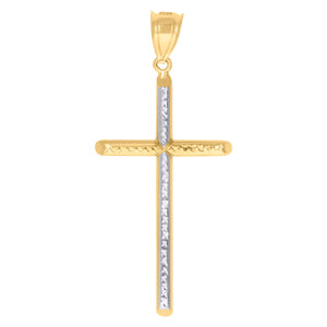 10kt Gold Two-tone Diamond-cut Mens Cross Ht:56.7mm x W:26.8mm Religious Charm Pendant