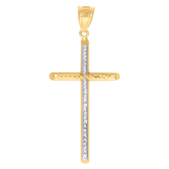 10kt Gold Two-tone Diamond-cut Mens Cross Ht:56.7mm x W:26.8mm Religious Charm Pendant