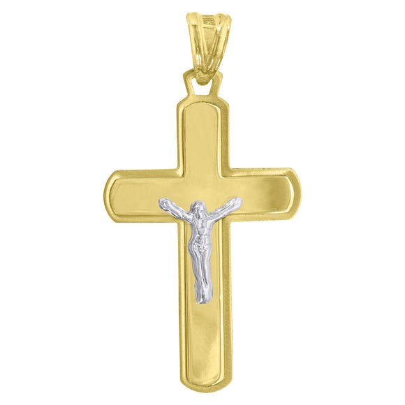 10kt Two-Tone Gold Unisex Crucifix Cross Religious Charm Pendant