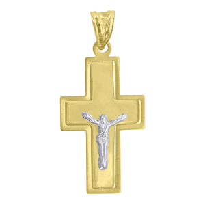 10kt Gold Two-tone Mens Cross Crucifix Ht:37.2mm x W:17mm Religious Charm Pendant