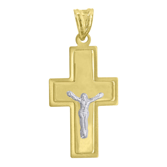 10kt Gold Two-tone Mens Cross Crucifix Ht:37.2mm x W:17mm Religious Charm Pendant