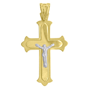 10kt Gold Two-tone Mens Cross Crucifix Ht:41.1mm x W:22.2mm Religious Charm Pendant