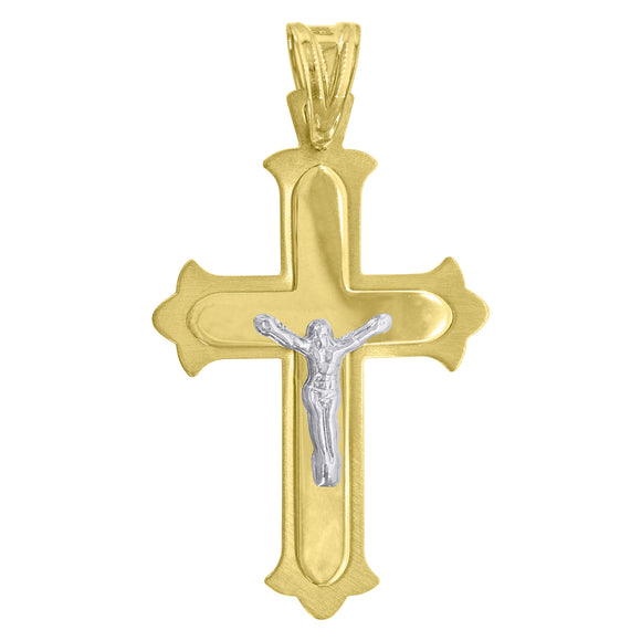 10kt Gold Two-tone Mens Cross Crucifix Ht:41.1mm x W:22.2mm Religious Charm Pendant