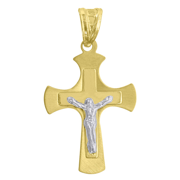 10kt Two-Tone Gold Unisex Crucifix Cross Religious Charm Pendant