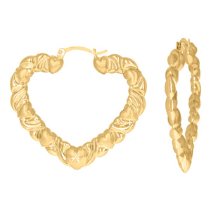 10kt Yellow Gold DC Brushed Womens XO Hugs & Kisses Heart 47mm Hinged Hoops Huggies