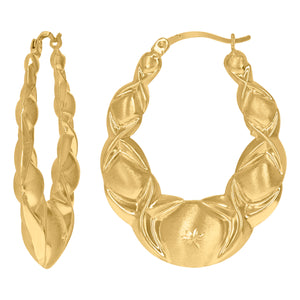 10kt Yellow Gold DC Brushed Womens XO Hugs & Kisses 34mm Hinged Hoops Huggies