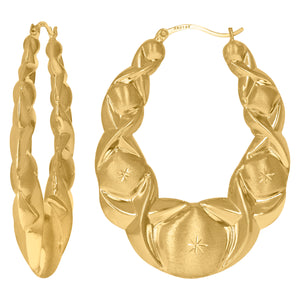 10kt Yellow Gold DC Brushed Womens XO Hugs & Kisses 43mm Hinged Hoops Huggies