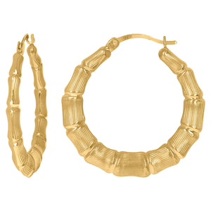 10kt Yellow Gold Womens Bamboo 37.5mm Hinged Hoops Huggies