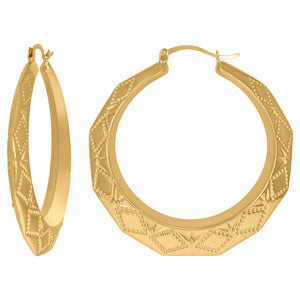 10kt Yellow Gold DC Womens Embossed 55mm Hinged Hoops Huggies