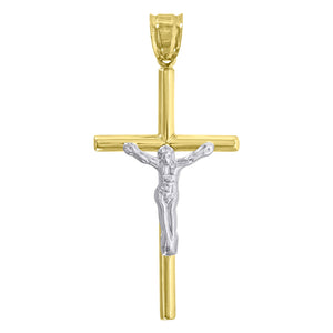 10kt Gold Two-tone Mens Cross Crucifix Ht:58.1mm x W:26.8mm Religious Charm Pendant