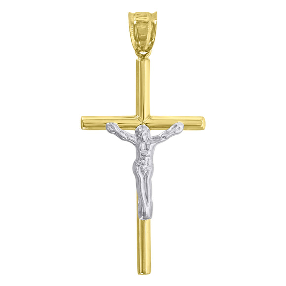 10kt Gold Two-tone Mens Cross Crucifix Ht:58.1mm x W:26.8mm Religious Charm Pendant