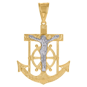 10kt Two-tone Gold Unisex Polish Finish Crucifix Anchor Religious Charm Pendant