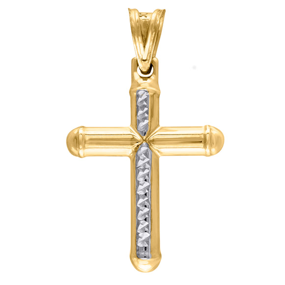 10kt Gold Two-tone Diamond-cut Mens Cross Ht:33.5mm x W:20.4mm Religious Charm Pendant